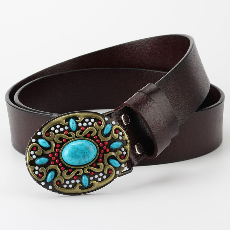 Ceinture Femme en Cuir Perles Décoration Mode