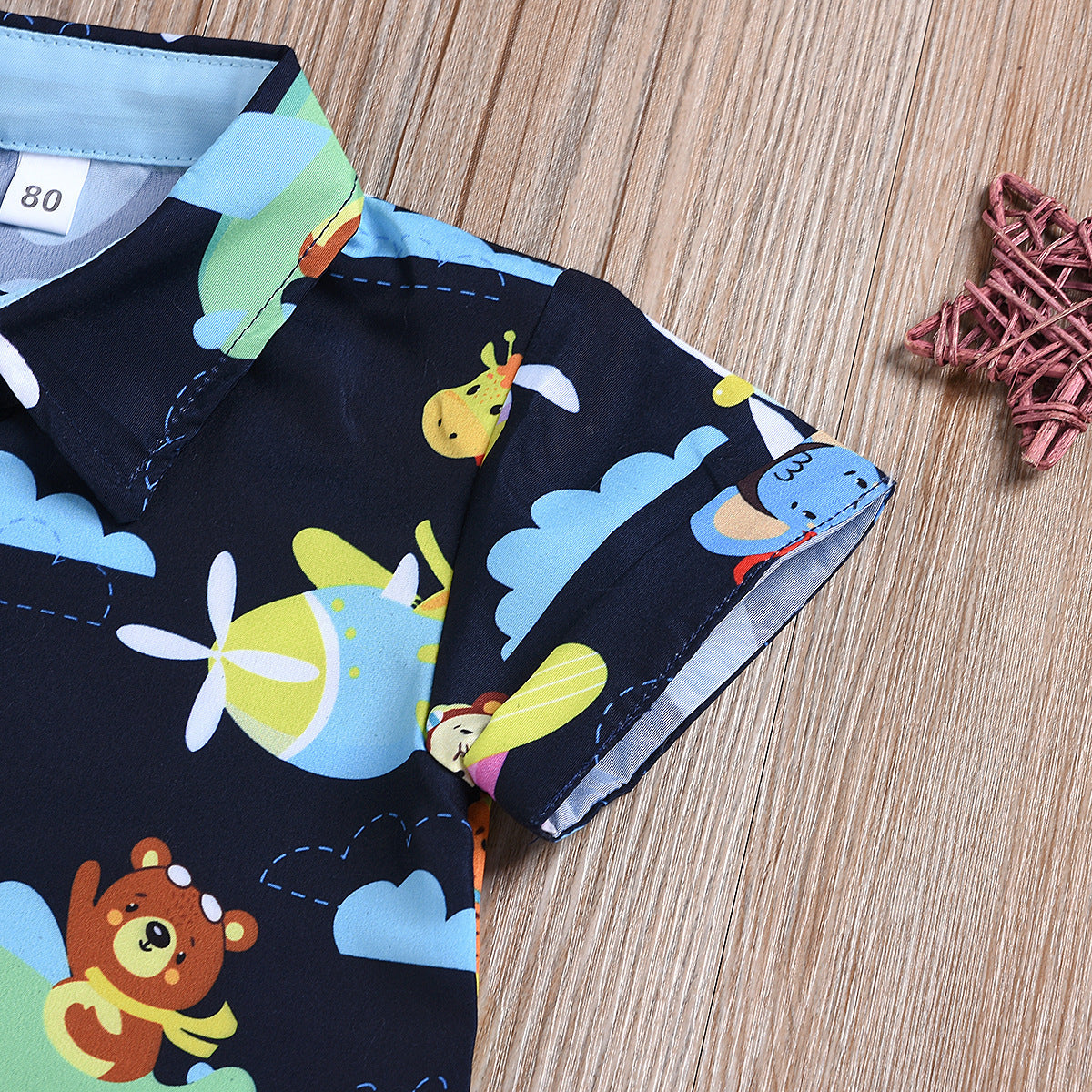 Cartoon Print Short Sleeve Shirt And Casual Shorts Set