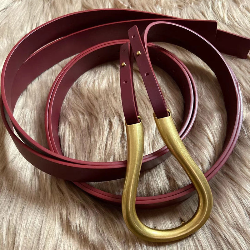 Ceinture femme en cuivre doré rétro à boucle, tempérament élégant
