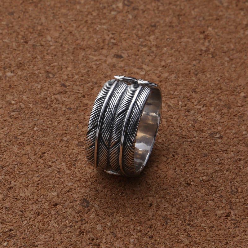 Fashion Personality Trend Feather Retro Thai Silver Ring