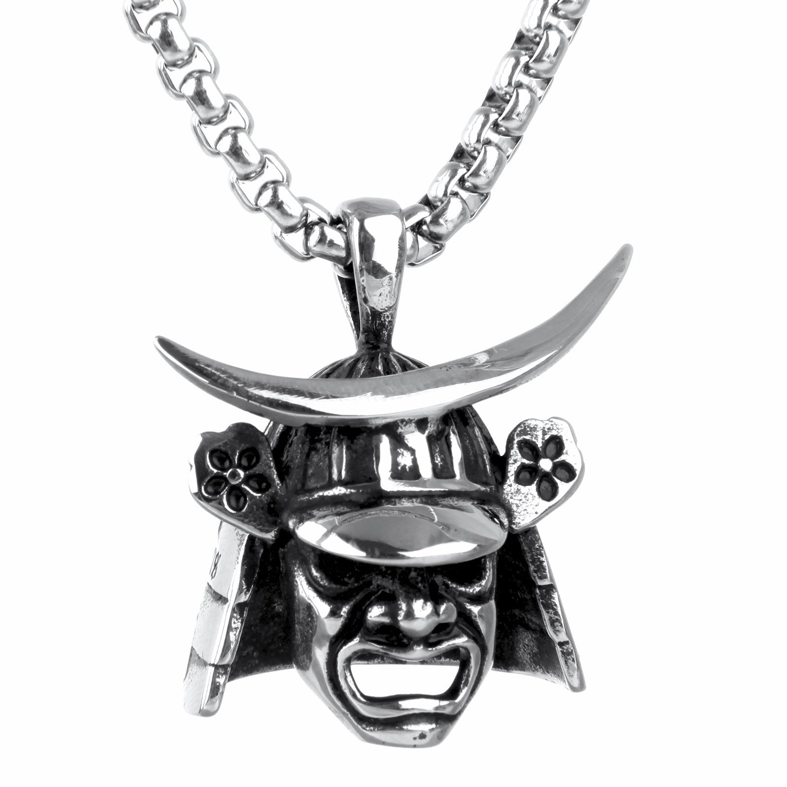 Stainless Steel Men's Ornament Retro Titanium Steel Samurai Helmet Pendant Necklace