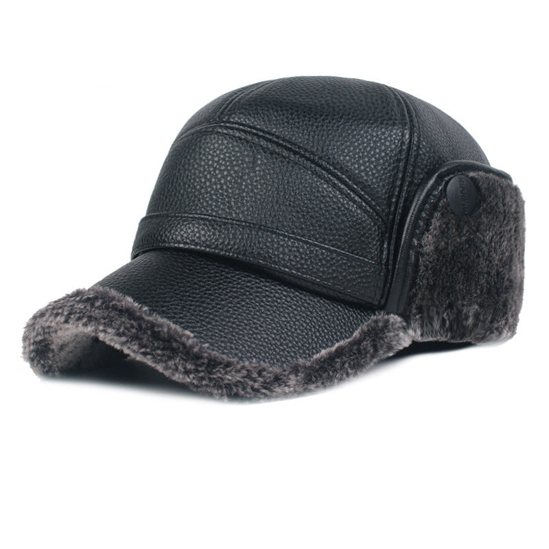 Winter Thick Leather Hat Cap with Ear Protection