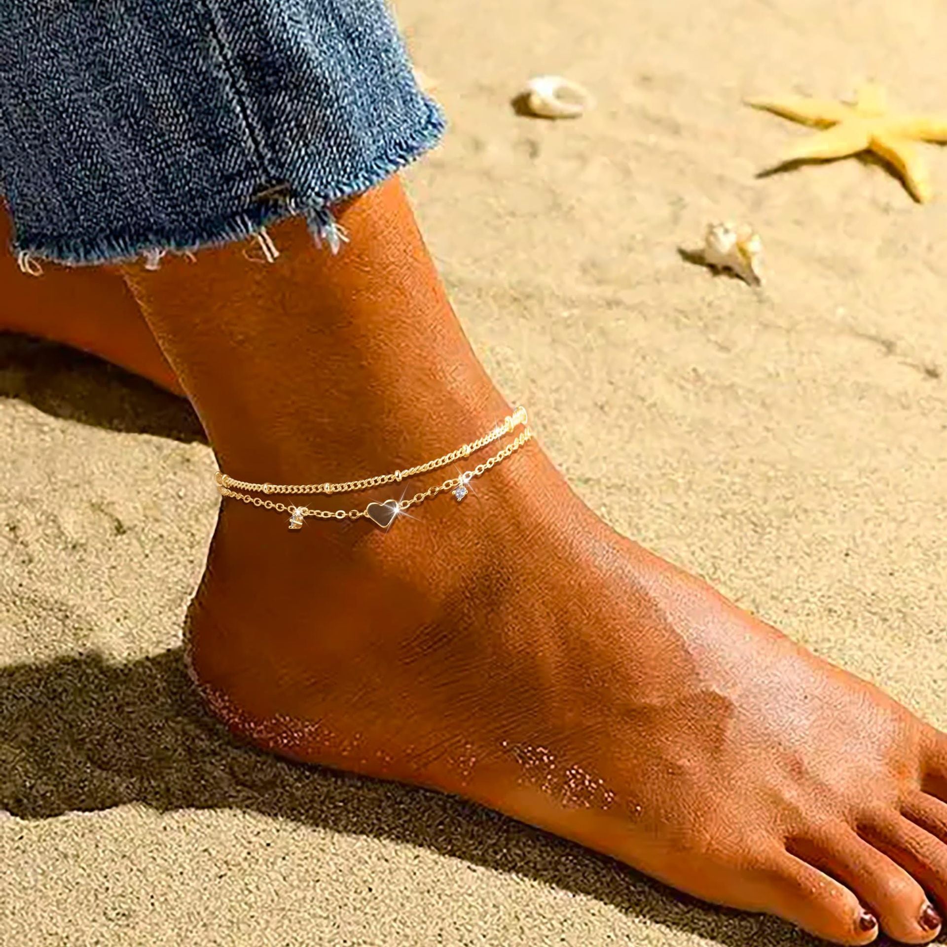 Cheville en Zircon en Forme de Cœur de Mode pour Femmes, Étanche et Simple