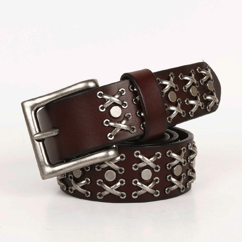 Ceinture pour femme en cuir avec rivets et boucle de chevalier