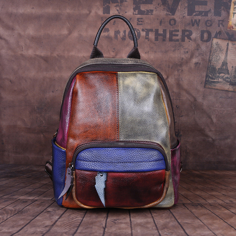 The First Layer Of Cowhide Backpack Hand Rub Color Bag Outdoor Leather Backpack