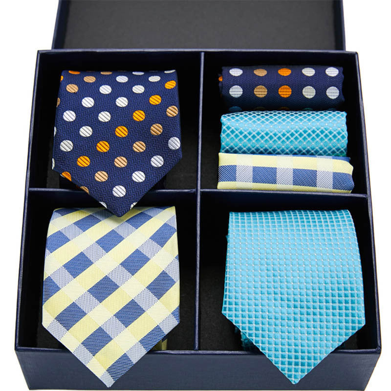 Fashion business striped tie square scarf combo set