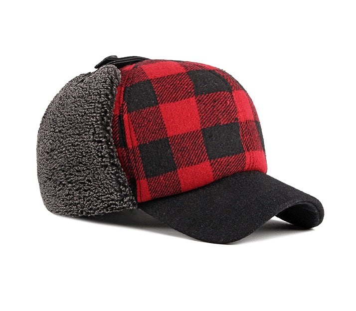 Trendy Plus Velvet Thick Plaid Ear Protection Cotton Cap Men