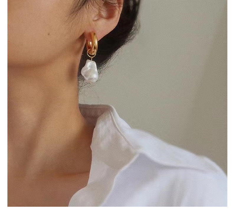 Baroque Pearl Earrings Women's Metal