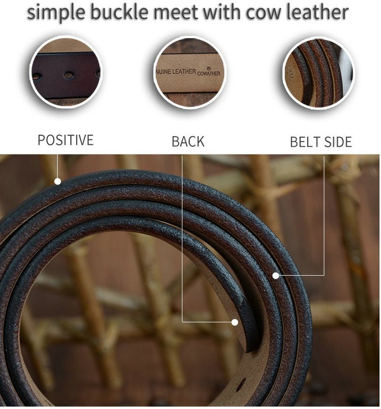 Leather men's pin buckle belt