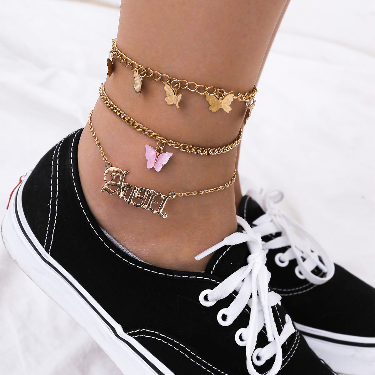 Bracelet de cheville pour femmes avec pendentif papillon, style rétro urbain
