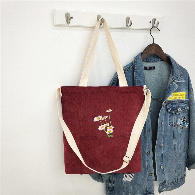 Corduroy large capacity canvas bag