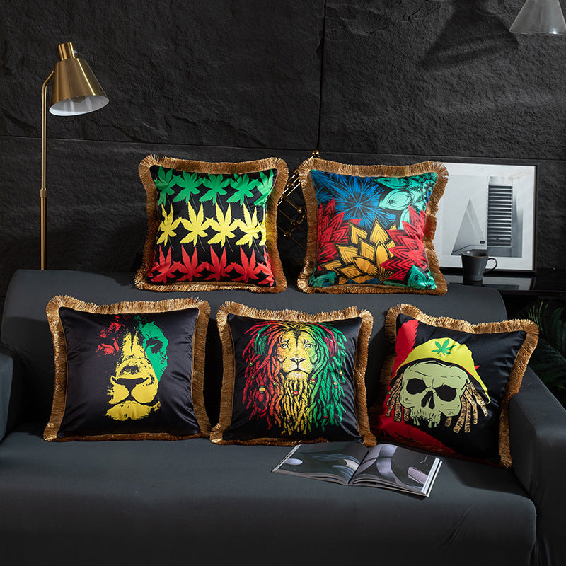 American Light Luxury Artificial Silk Home Leopard Leaf Skull Sofa Cushion