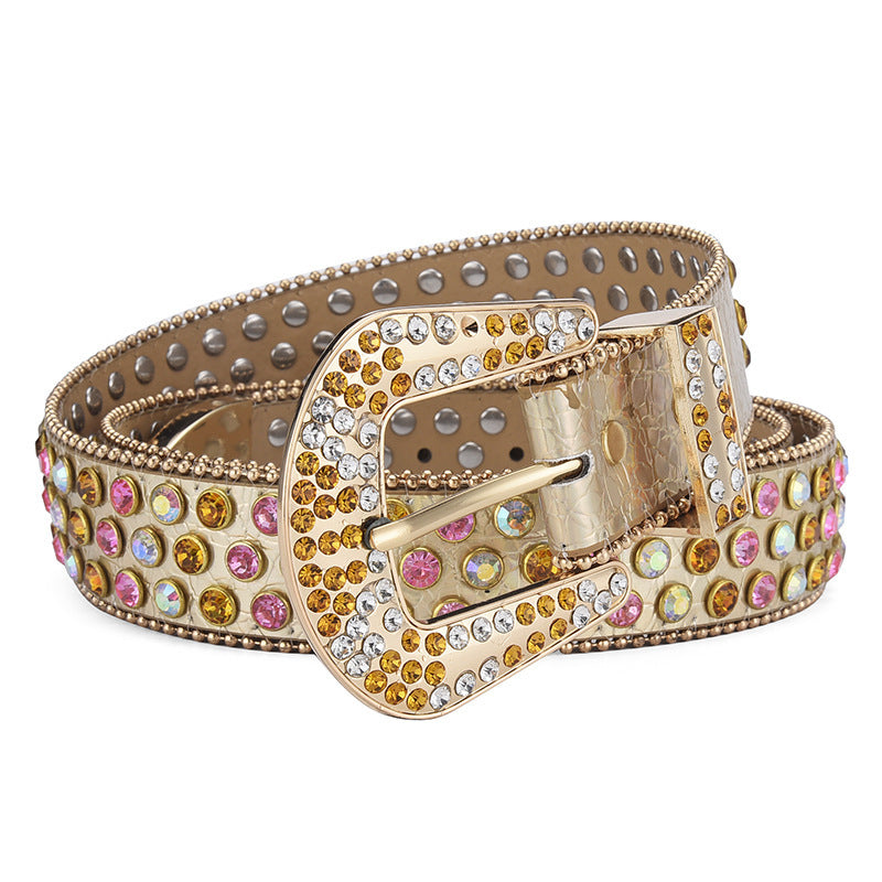 Ceinture unisexe en alliage, style punk rock, avec rivets et strass