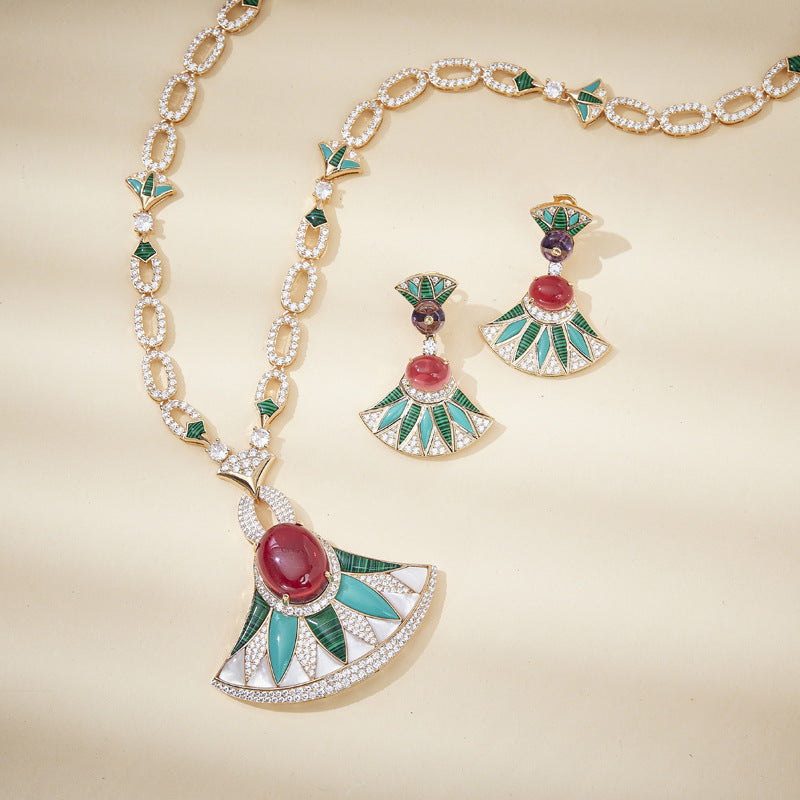 Women's Fan-shaped Necklace Earring Set