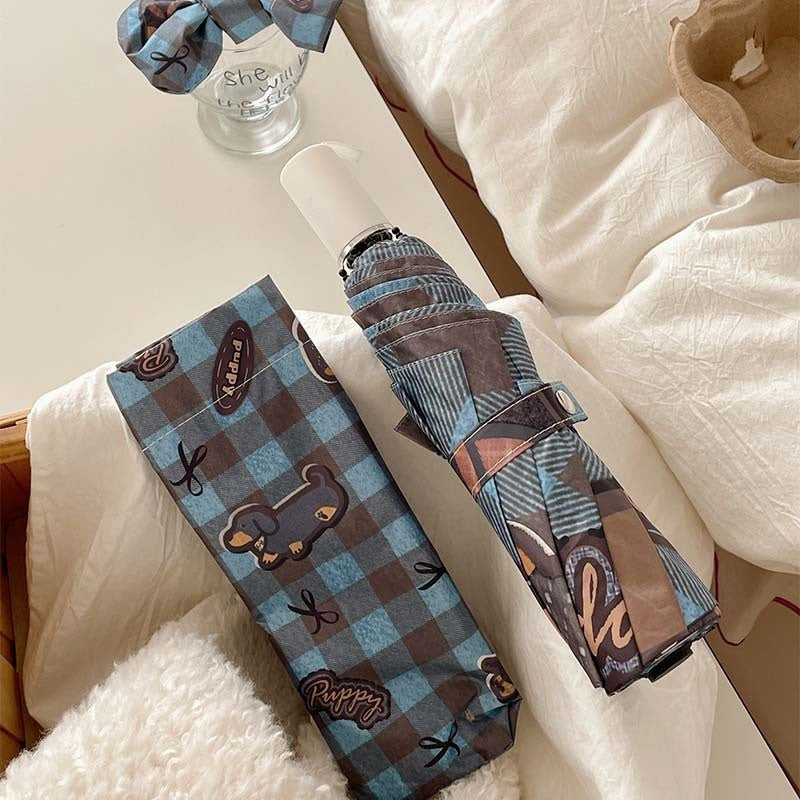 Retro Sunny And Rainy Cartoon Folding Umbrella Sun Protection