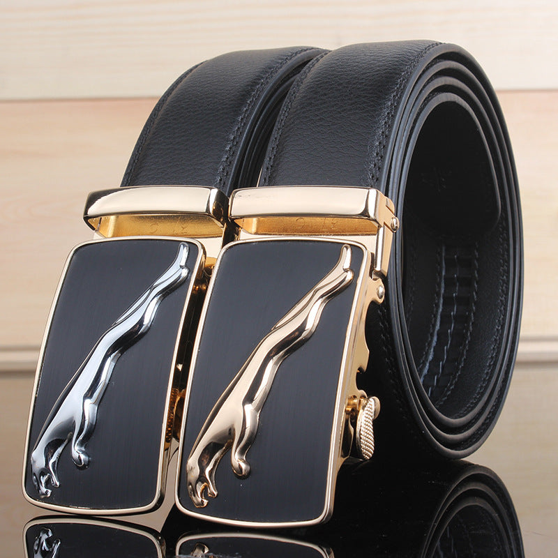 Men's belt leather automatic buckle Leopard pure leather belt
