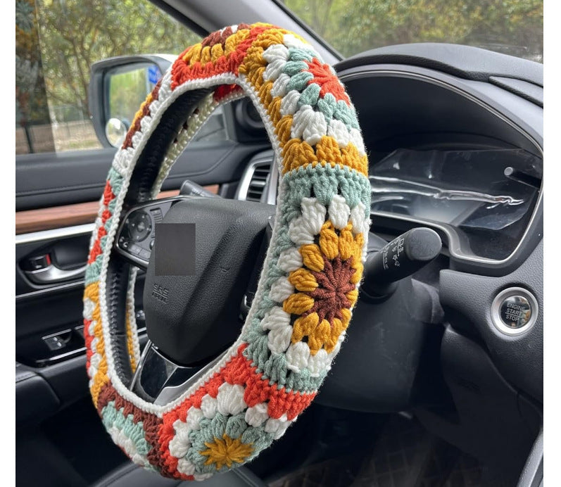 Car Interior Hand-crocheted Flower Steering Wheel Warm Non-slip Cover