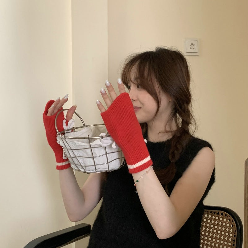 Women's Warm Touch Screen Knitted Half Finger Knitting Wool Gloves