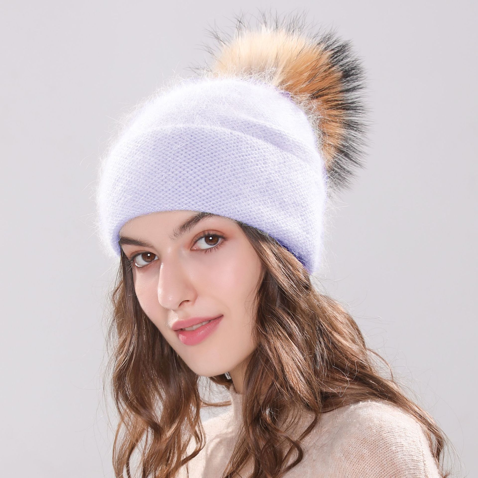 Angola Rabbit Fur Bonnet Girl 's Hat Fall Female Cap