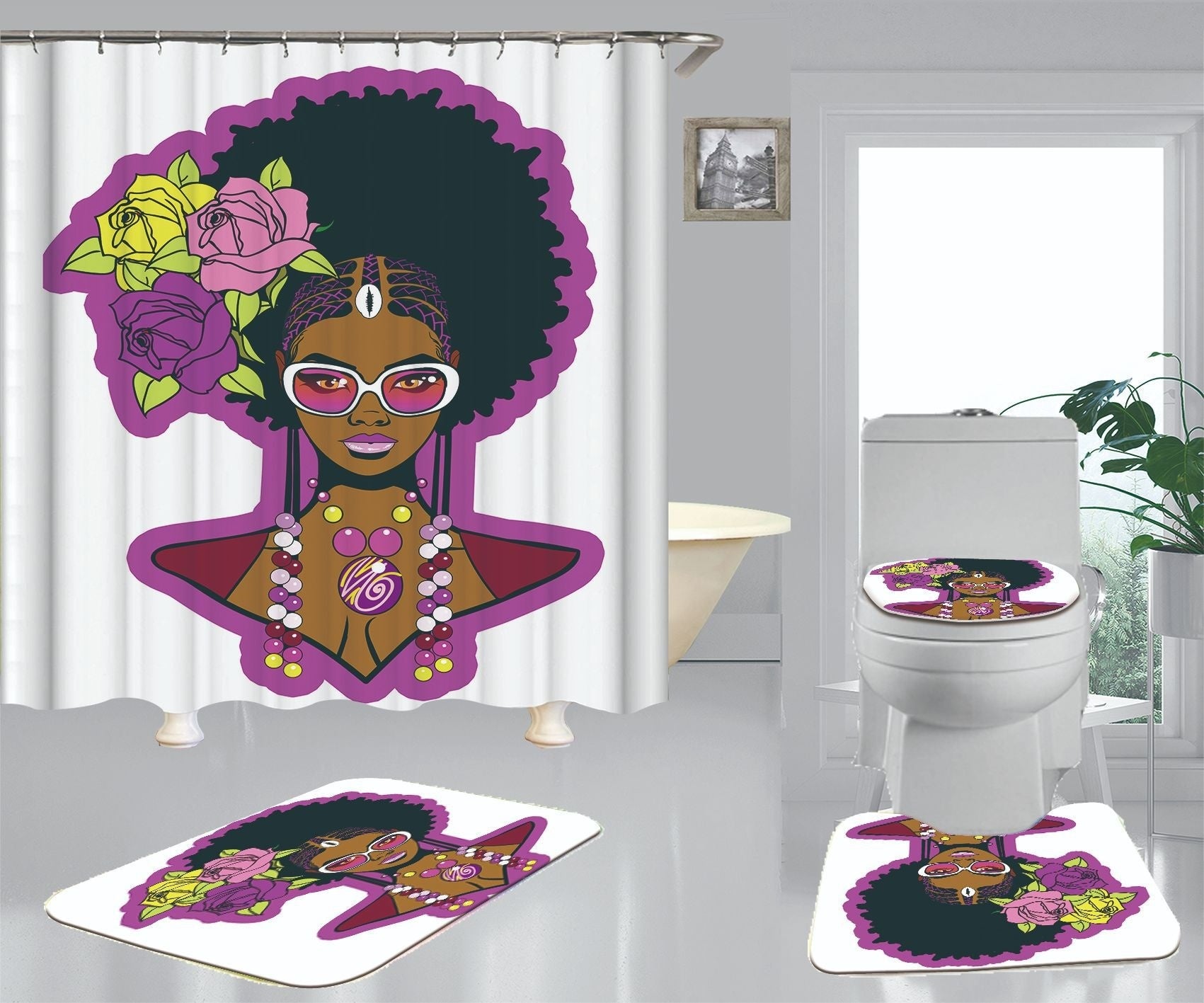 Afro  Pattern Polyester Digital Shower Curtain