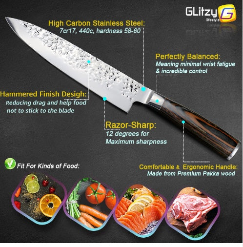 Hammer imitation Damascus Stainless steel 7Cr17 color wooden handle 8 inch chef knife Chef knife kitchen knife