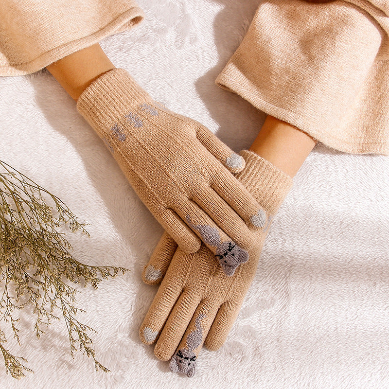 Fawn knit gloves cold warm touch screen wool gloves