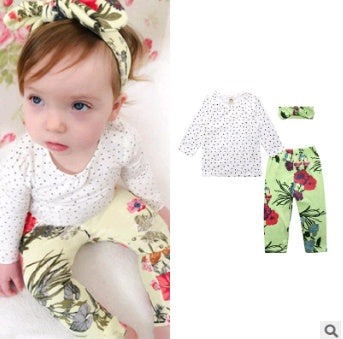 European and American baby clothes spring and autumn long-sleeved T-shirt letter print stripe set