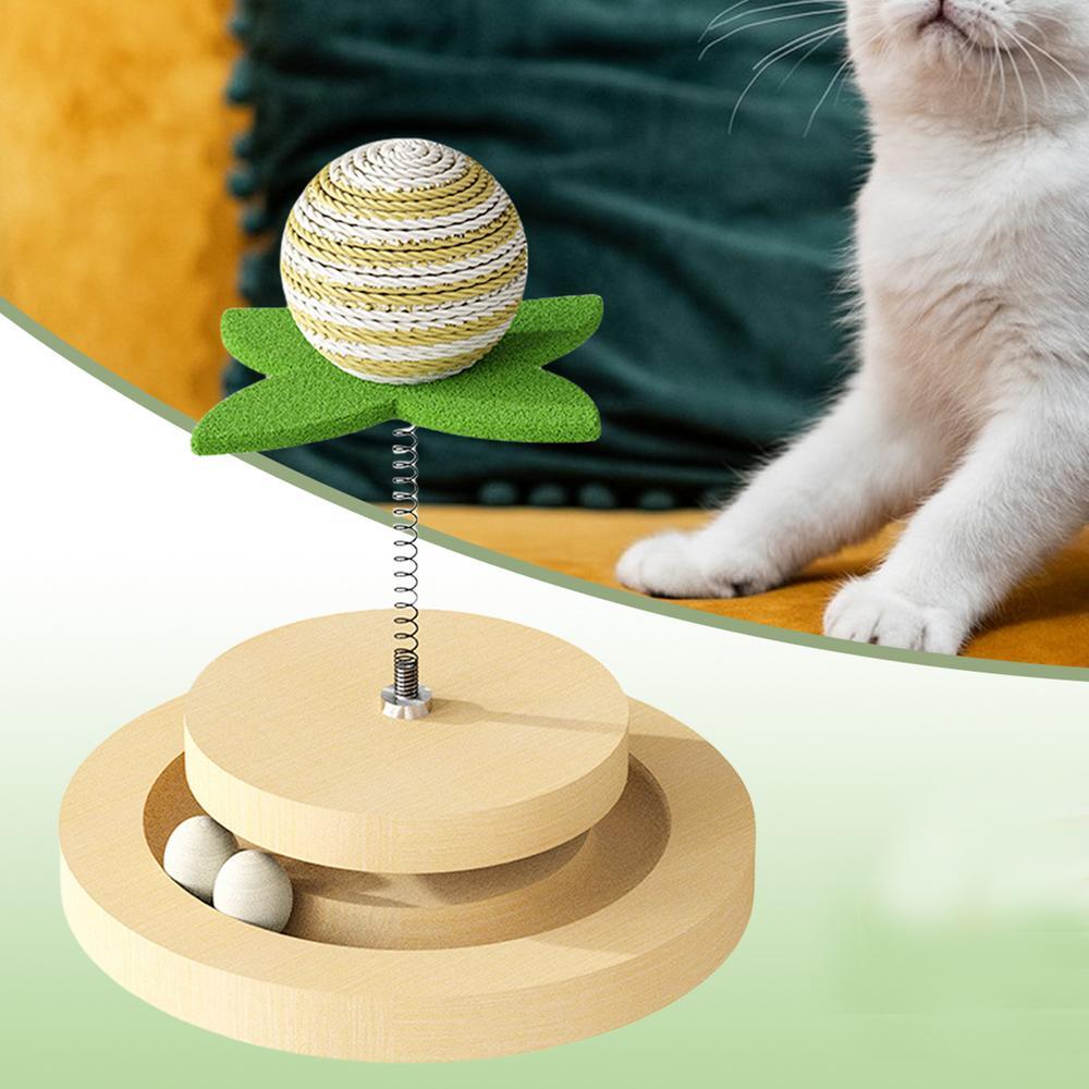 Jouet pour chat à ressorts, tapis à gratter naturel en sisal, jouet interactif pour chaton avec circuit de balle, balle à ressort, jouet automatique pour chat d'intérieur
