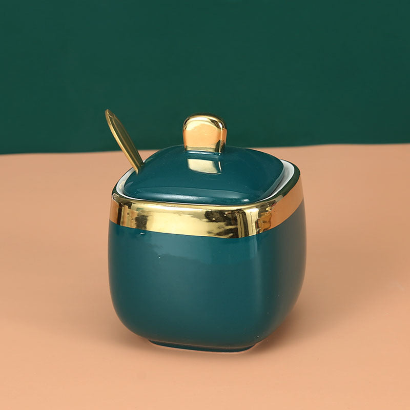 Three Sets of Light Luxury Golden Ceramic Seasoning Jars