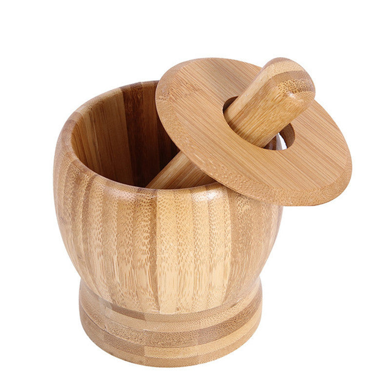 Bamboo Bowl Garlic Press Grinder Crusher for Guacamole Kitchen Pepper Garlic Pressing Bowl Convenient