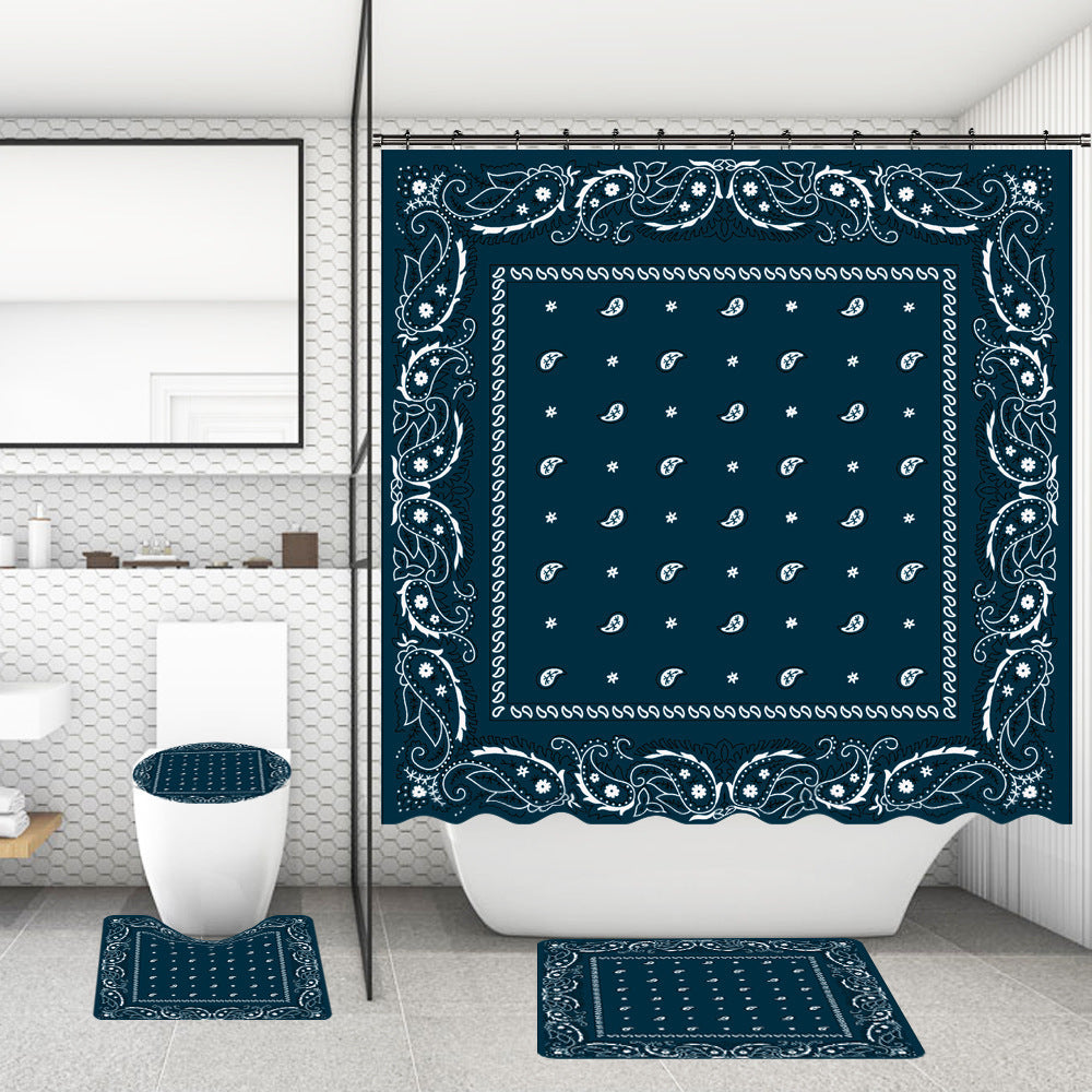 Bathroom Shower Curtain Floor Mat Suit Ocean World Printing