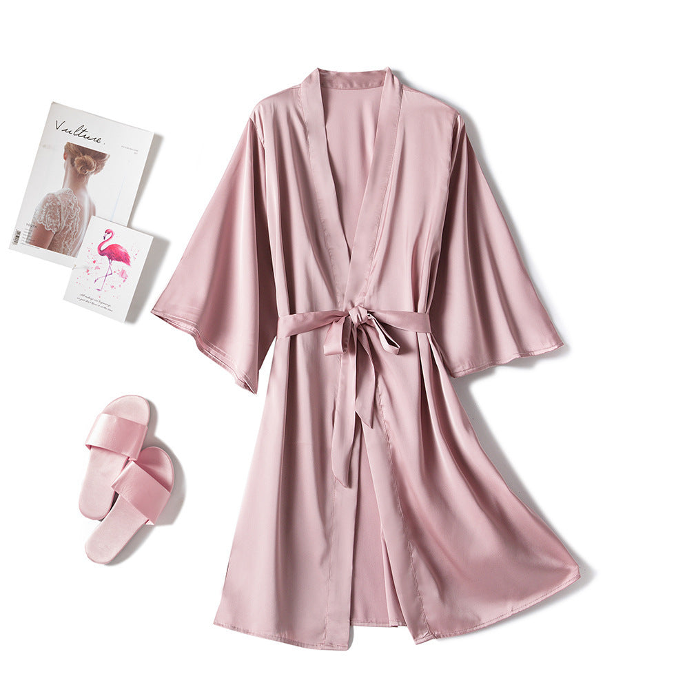 Women's One-Piece Mid-Length Solid Robe Bathrobe