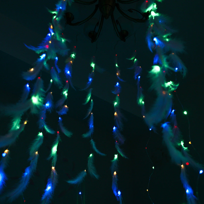 Indoor Decorative Feather Led Copper Wire Curtain Light