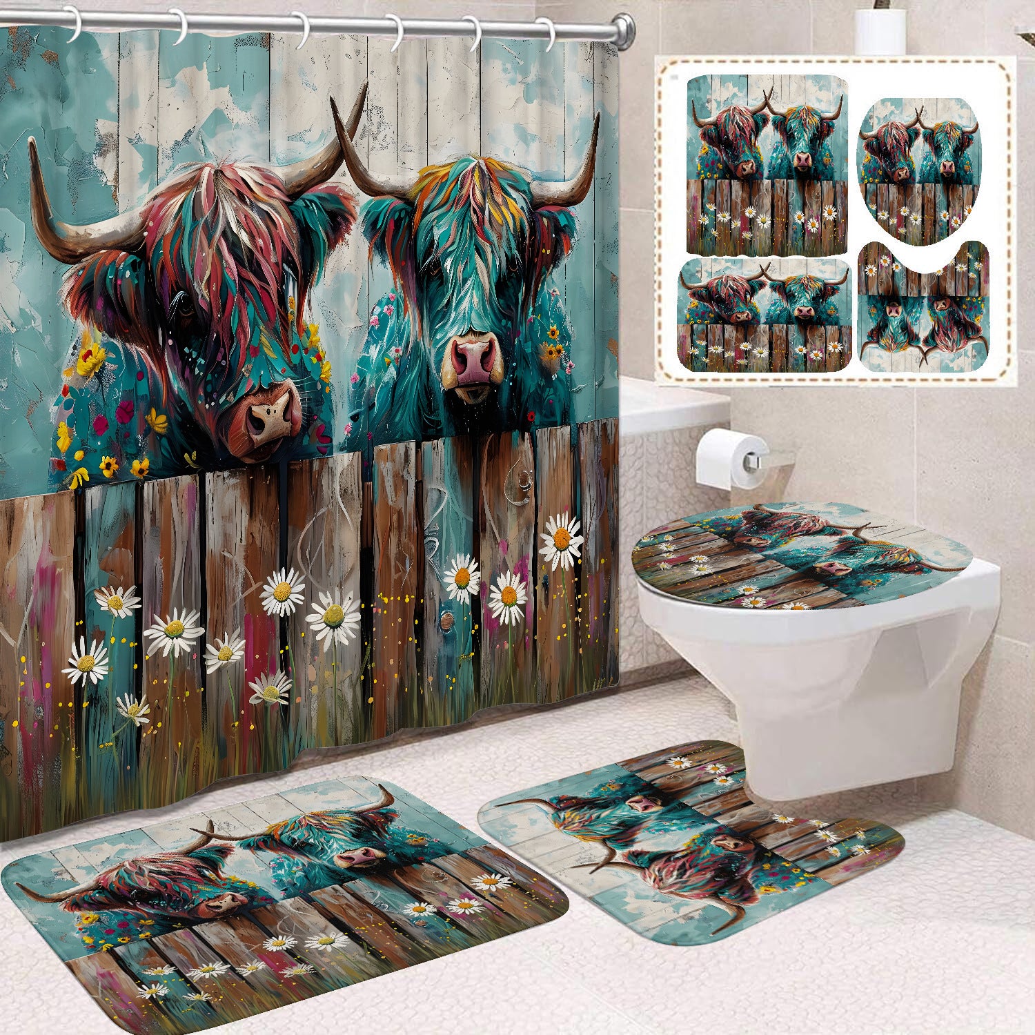 Polyester Waterproof And Mildew-proof Shower Curtain Four-piece Partition Bathroom Curtain