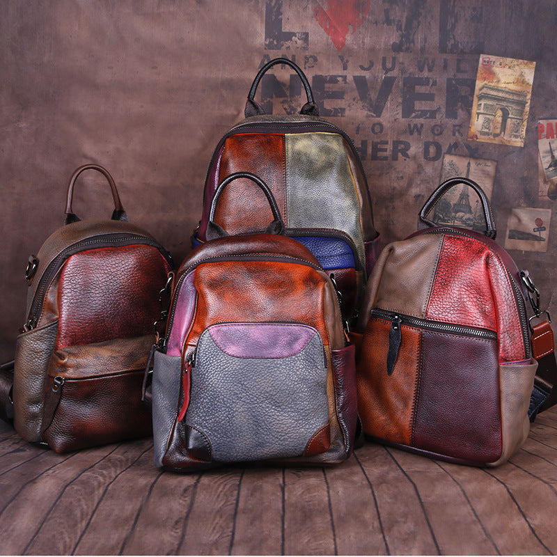 The First Layer Of Cowhide Backpack Hand Rub Color Bag Outdoor Leather Backpack
