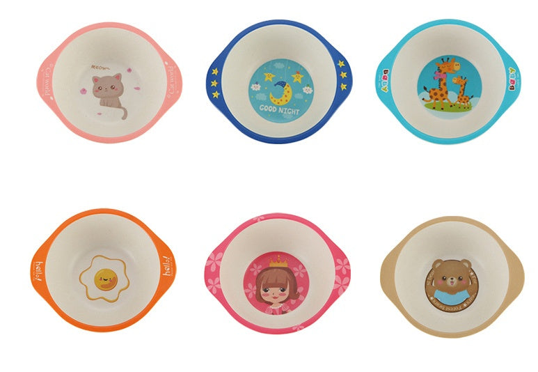Bols pour bébé en fibre de bambou naturelle, motifs animaux de dessins animés, vaisselle pour bébé, assiettes portables pour enfants, nourrissons et tout-petits