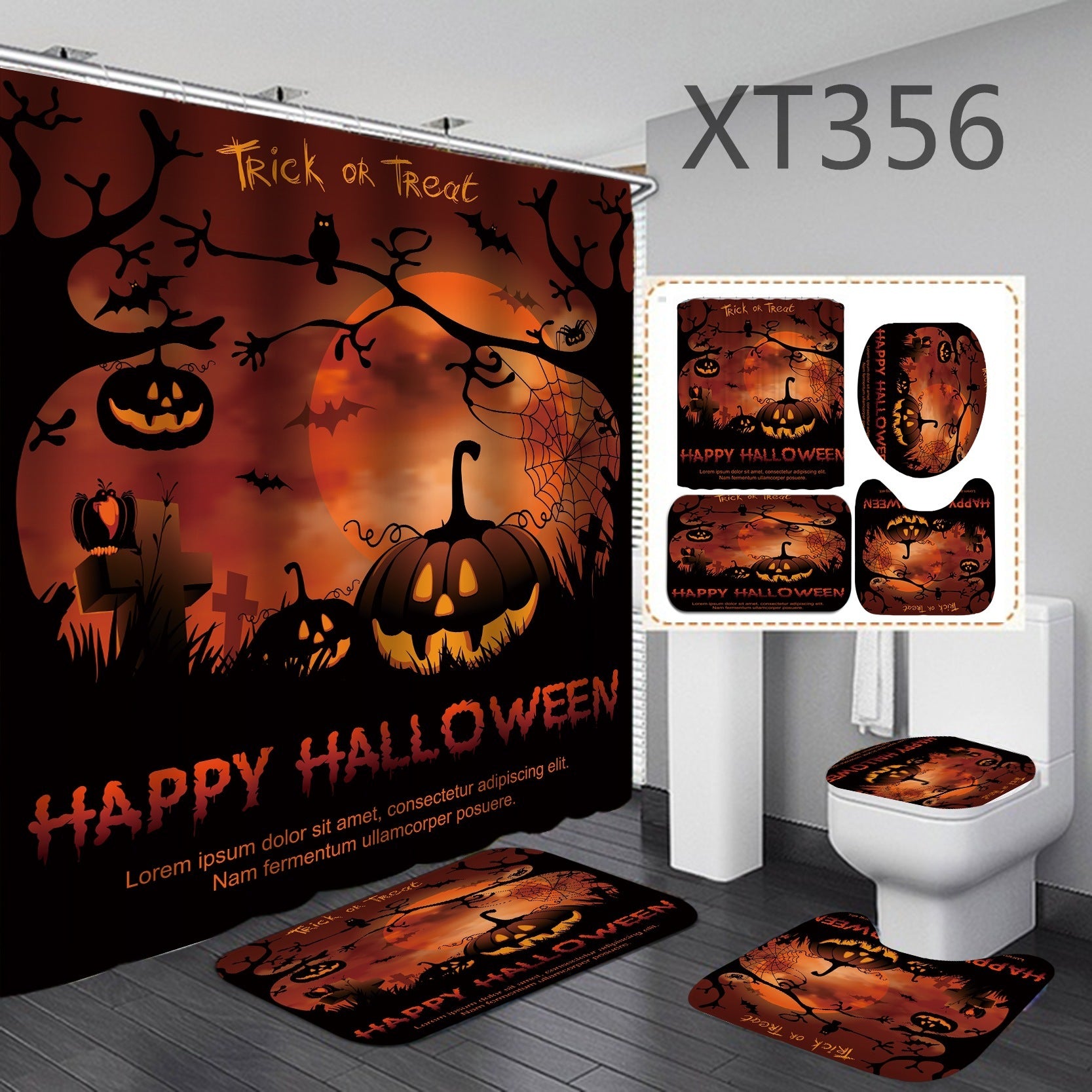 3D digital polyester shower curtain four-piece set