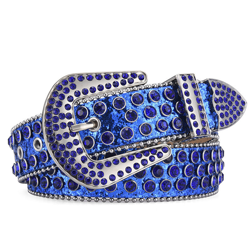 Ceinture unisexe en alliage, style punk rock, avec rivets et strass