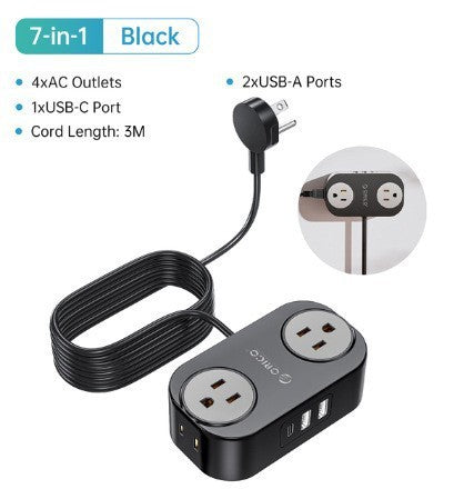 Travel Power Strip With USB Porous Charging Portable Storage