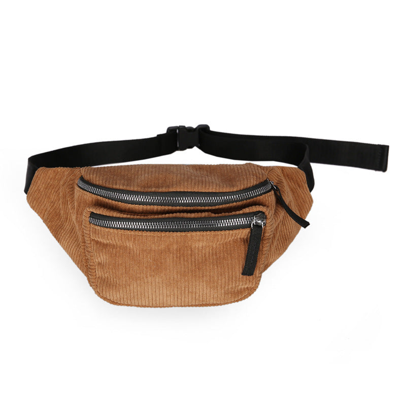 Trendy fashion retro corduroy small chest bag multi-function pockets fitness portable Messenger bag casual travel handbags