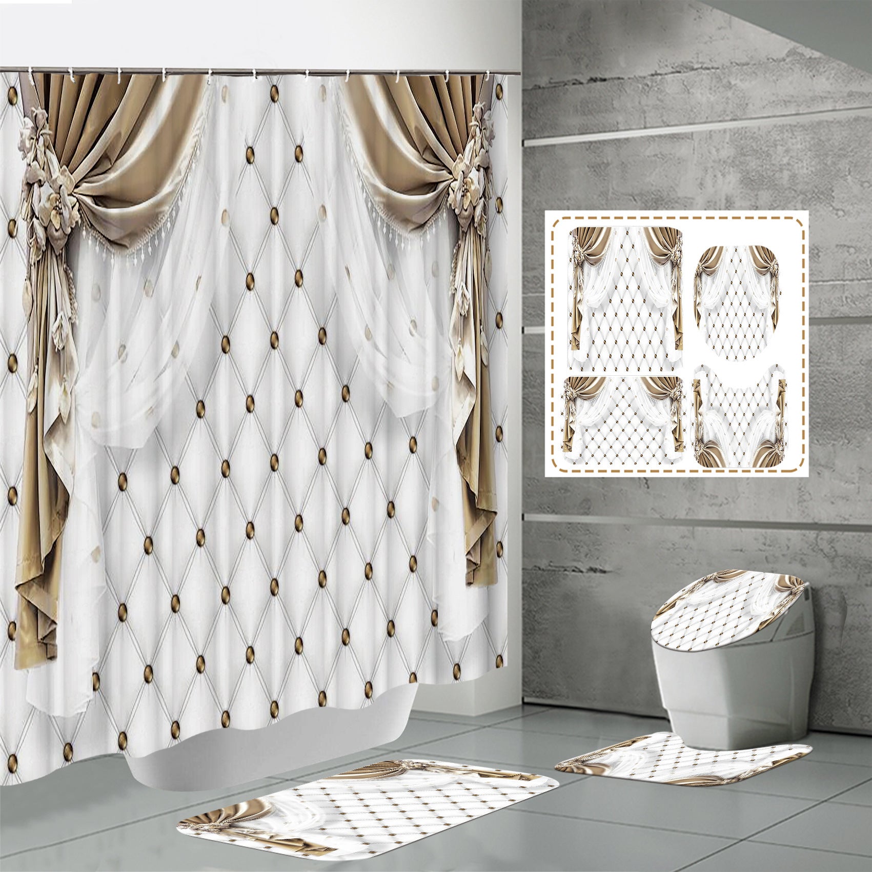 HD Digital Printing Waterproof Polyester Mildew-proof Shower Curtain Suit