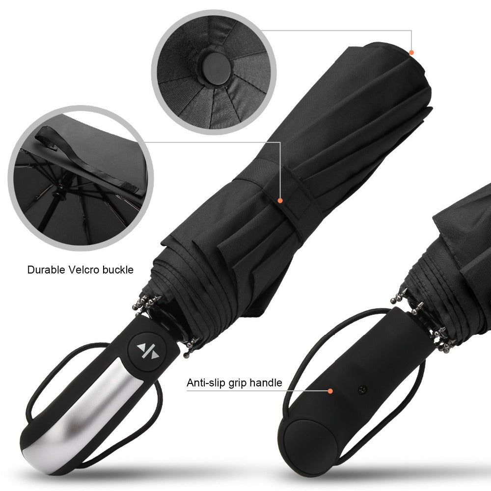 Wind Resistant Folding Automatic Umbrella Rain Women Auto Luxury Big Windproof Umbrellas Rain For Men Black Coating 10K Parasol