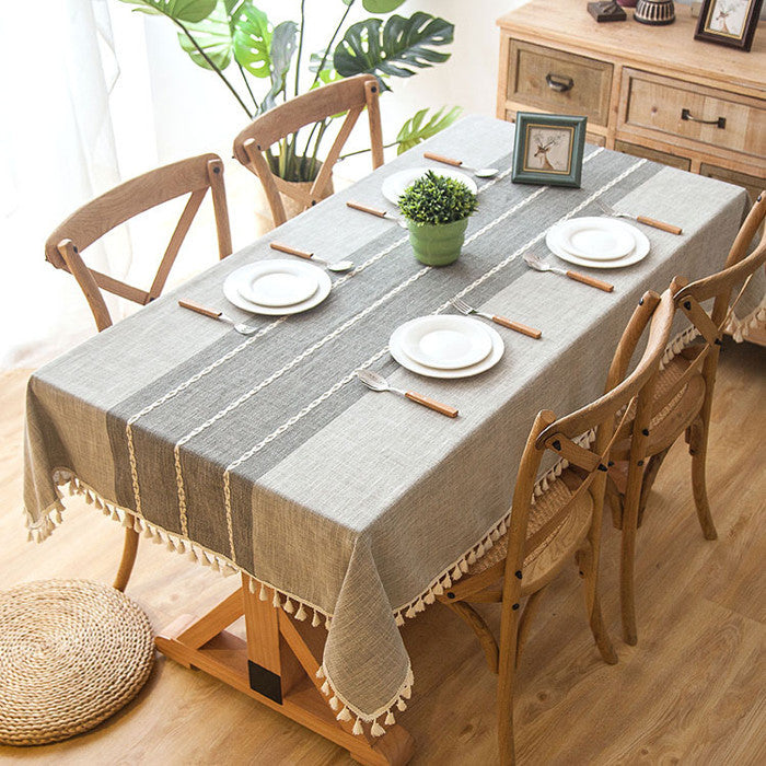 Nordic imitation cotton and linen tassel tablecloth