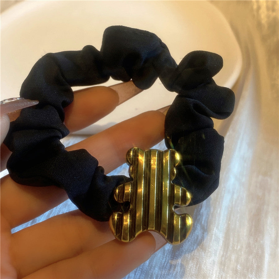 Women's Premium Metal Striped Bear Head Rope Rubber Band