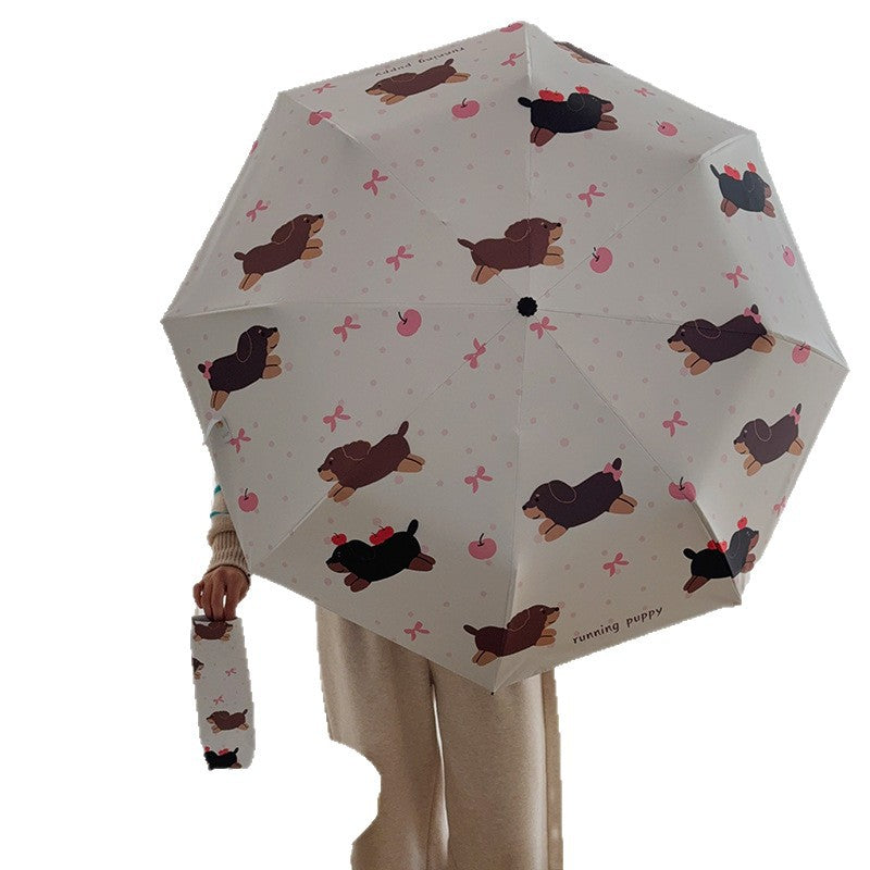 Cartoon Foldable And Portable Vinyl Rain Or Shine Dual-use Umbrella