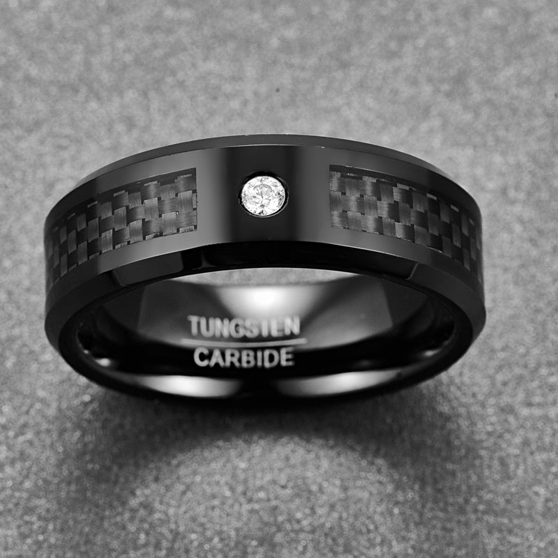 Electroplated Polished Diamond Carbon Fiber Tungsten Steel Ring