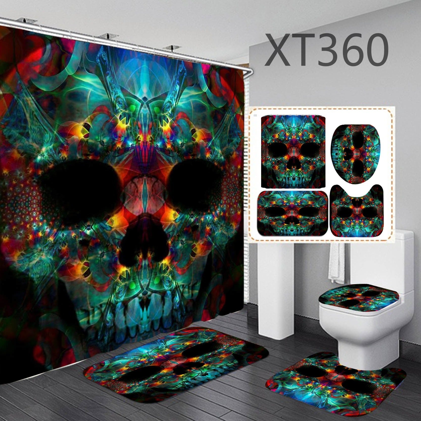 3D digital polyester shower curtain four-piece set