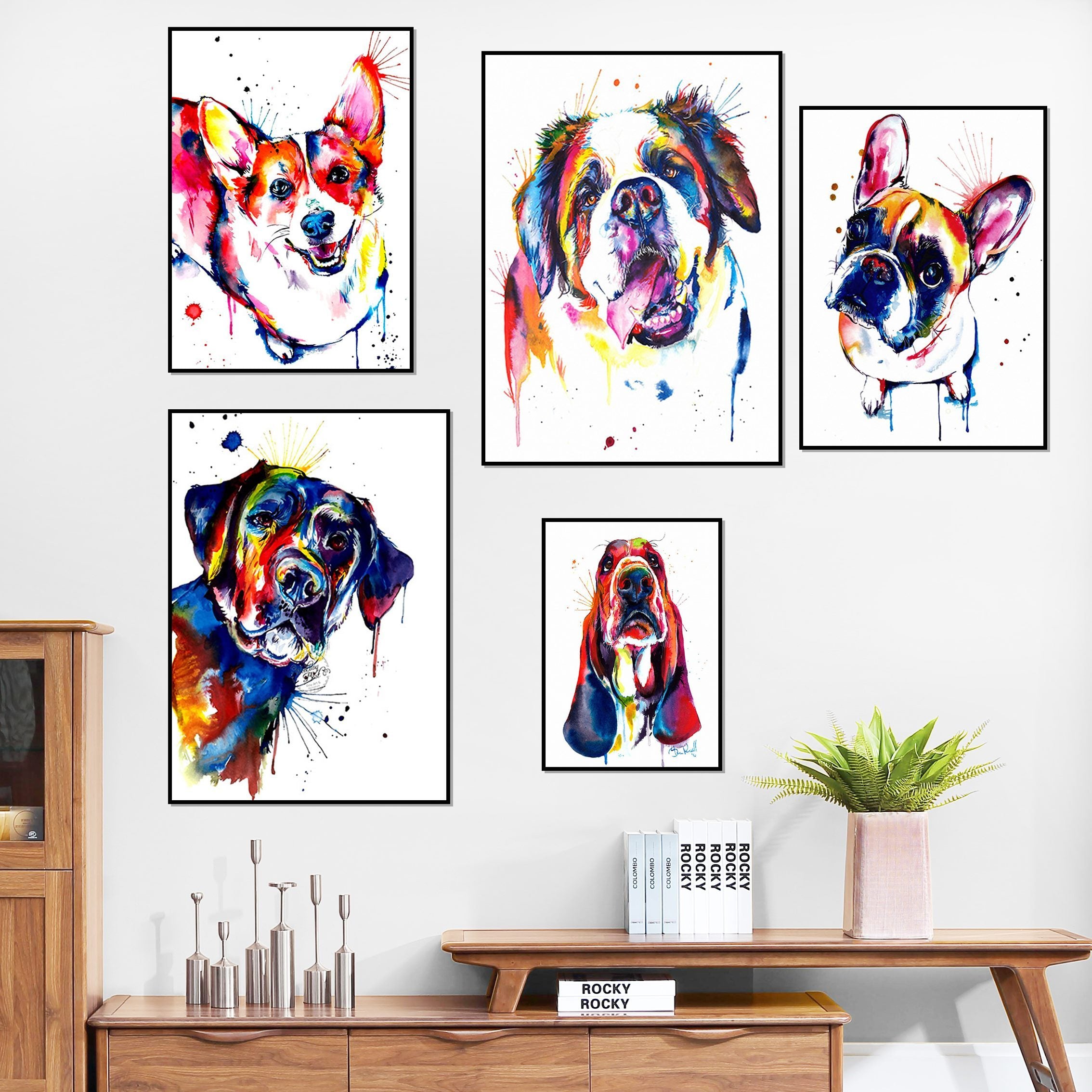 Colorful Animal Dog Canvas Painting Poster Abstract Wall Art