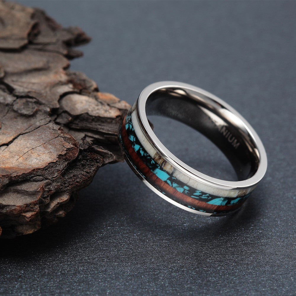 Fashion And Simple 8mm Titanium Ring With Antlers Pattern