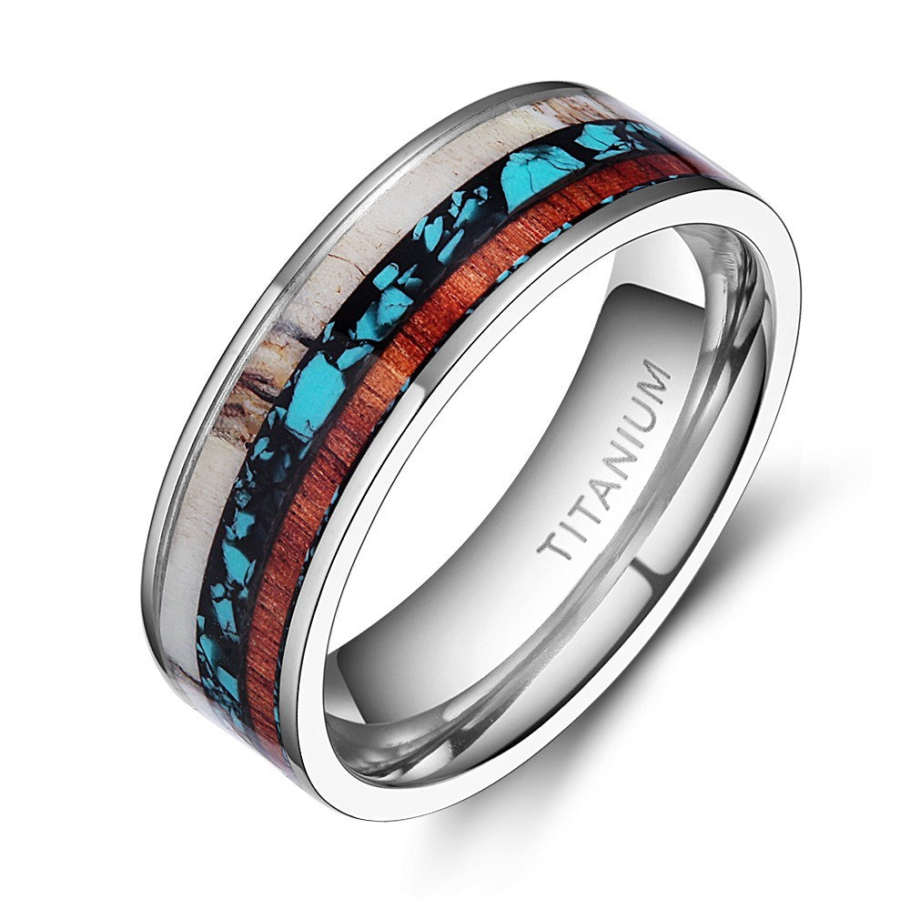 Fashion And Simple 8mm Titanium Ring With Antlers Pattern